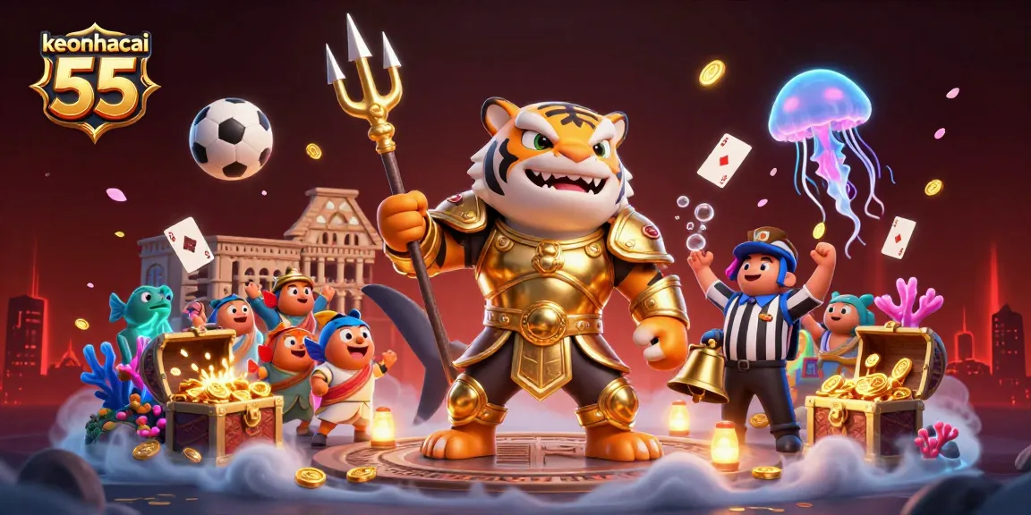 Engage with keonhacai 55 in a vibrant underwater sports betting scene featuring dynamic characters and elements.