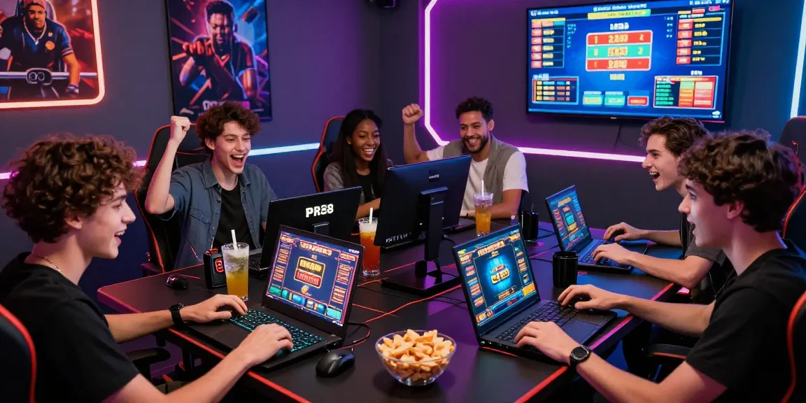 Permainan slot88 yang seru dengan pemain bersemangat bermain di ruang modern.