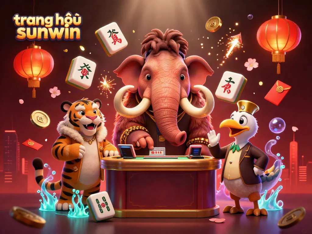 Experience the vibrant entertainment at trang chủ sunwin featuring a lively casino scene with characters and game elements.