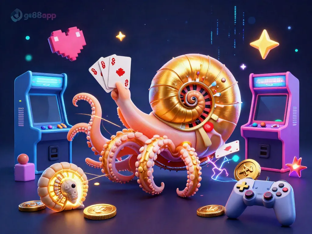 Experience the excitement of go88app with vibrant gaming elements and a giant nautilus as the roulette wheel.