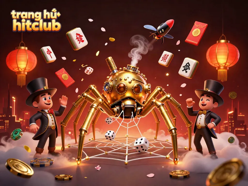 Experience the excitement of trang chủ hitclub with a lively 3D illustration featuring steampunk elements and casino games.